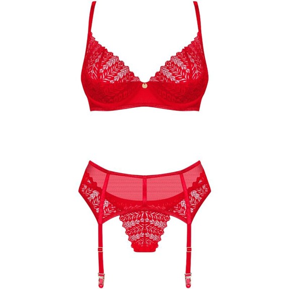 COMPLETO INTIMO SEXY ROSSO PER DONNA DUE PEZZI CON REGGISENO APERTO INGRIDIA