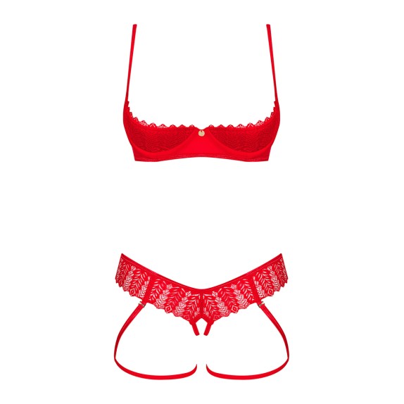 COMPLETO INTIMO SEXY ROSSO PER DONNA DUE PEZZI CON REGGISENO APERTO INGRIDIA