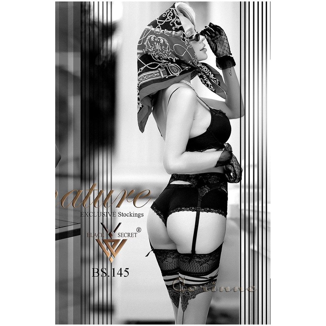 AUTOREGGENTE SEXY PER DONNA CARNE CON DECORI...