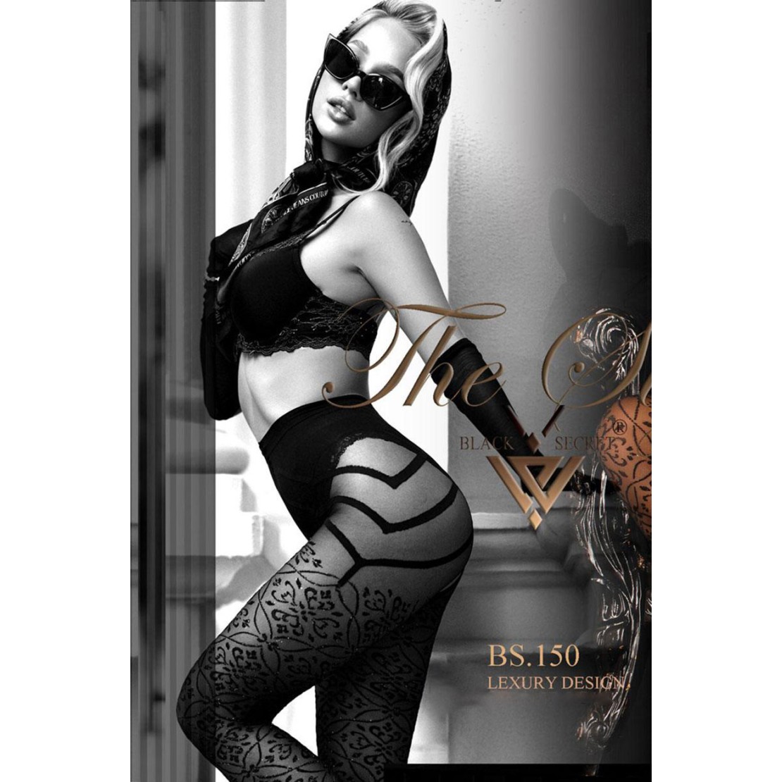 COLLANT SEXY NERO APERTO PER DONNA CON DECORI...