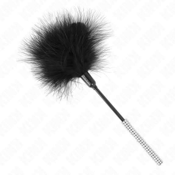 PIUMINO NERO CON PIUMA MORBIDA E MANICO DECORATO STRASS LUNGO 27 CM