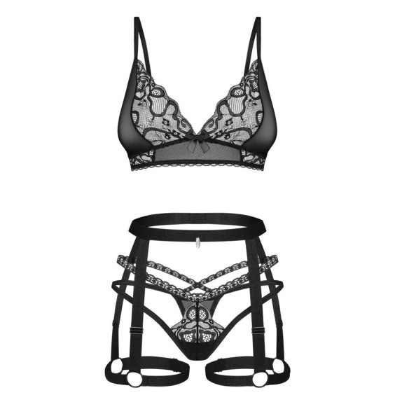 COMPLETO INTIMO 3 PEZZI SEXY DA DONNA IN PIZZO CON APERTURE BLOMENTIS