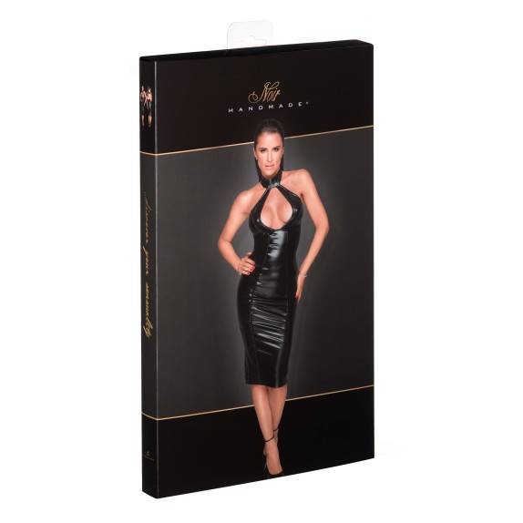 ABITO LUNGO SEXY PER DONNA CON AMPIO SCOLLO E ZIP POSTERIORE NOIR
