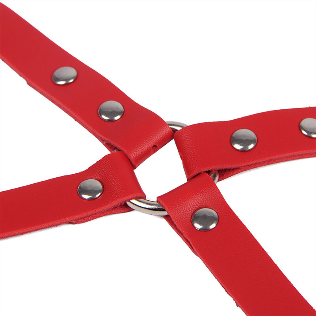 HARNESS PER GLUTEI ROSSO CON INCROCIO E MANETTE...