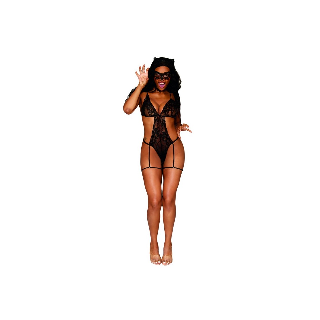 COSTUME TRAVESTIMENTO DA GATTA SET 5 PEZZI BODY...