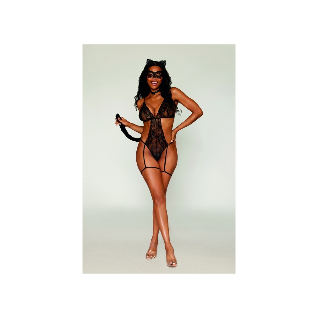 COSTUME TRAVESTIMENTO DA GATTA SET 5 PEZZI BODY...