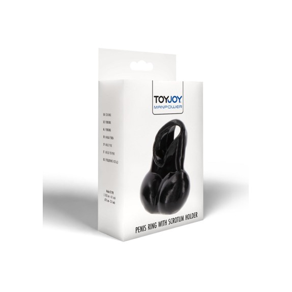 ANELLO PER IL PENE CON SUPPORTO PER TESTICOLI IN TPR NERO TOYJOY