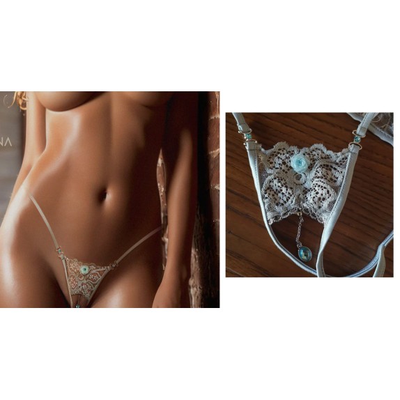 PERIZOMA SEXY PER DONNA APERTO DI QUALITA' TOP IN PIZZO GRIGIO LOLA LUNA SALSA