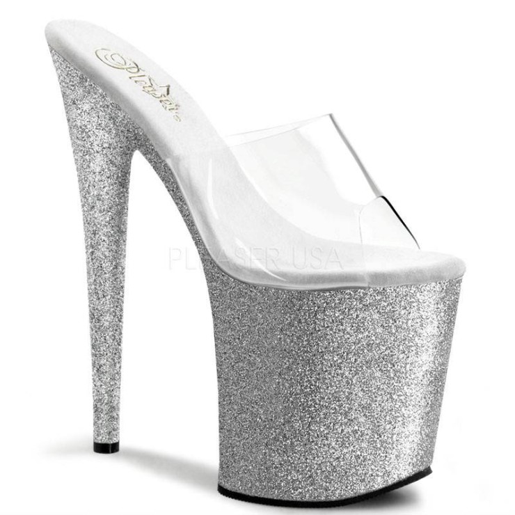 SANDALI SEXY 20 CM CON GLITTER ARGENTO