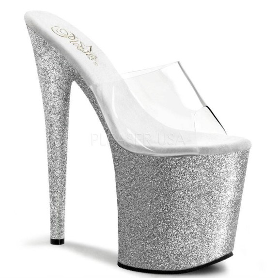 SANDALI SEXY 20 CM CON GLITTER ARGENTO