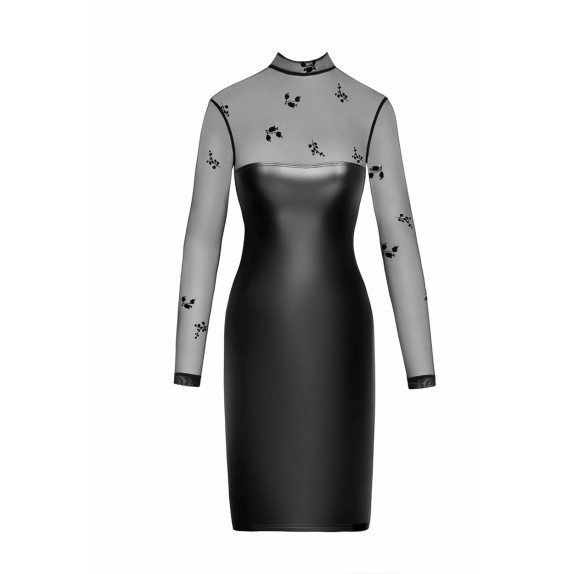 ABITO LUNGO SEXY PER DONNA IN SPANDEX LUCIDO E TULLE CON SPACCO POSTERIORE