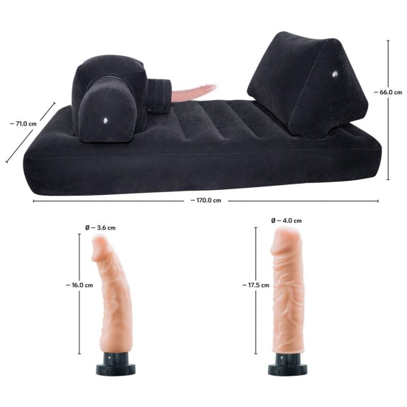 LETTINO GONFIABILE CON MACCHINA DEL SESSO 2 DILDI VIBRANTI MOVIMENTO DI SPINTA