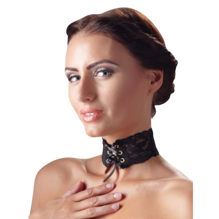 COLLARINO IN PIZZO SEXY NERO RICAMATO CON NASTRINI PER DONNA