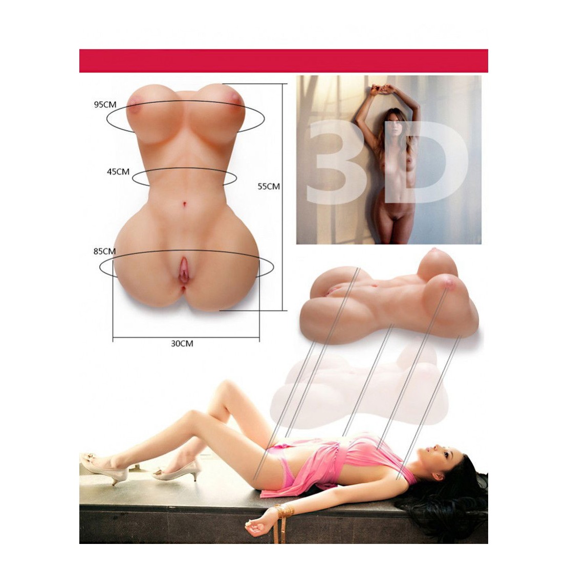 MEZZO BUSTO REALISTICO DI DONNA CON VAGINA E...