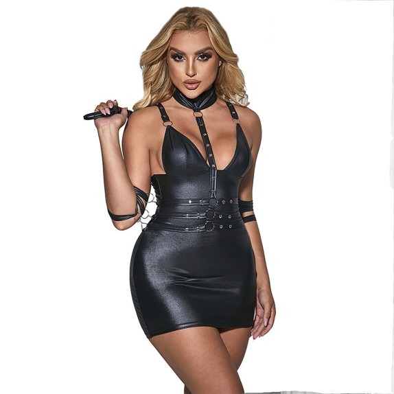 SET 3 PEZZI ABITO SEXY PER DONNA IN SPANDEX CON CINTURINO E STRING
