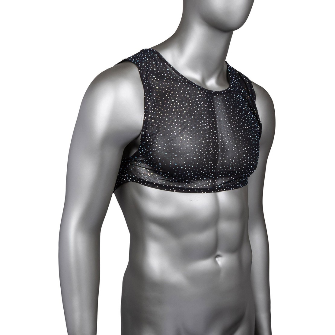 TOP CORTO IN MICRORETE CON STRASS PER UOMO CROP...