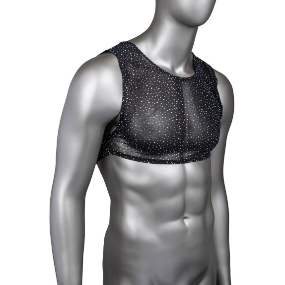 TOP CORTO IN MICRORETE CON STRASS PER UOMO CROP TOP CALEXOTICS