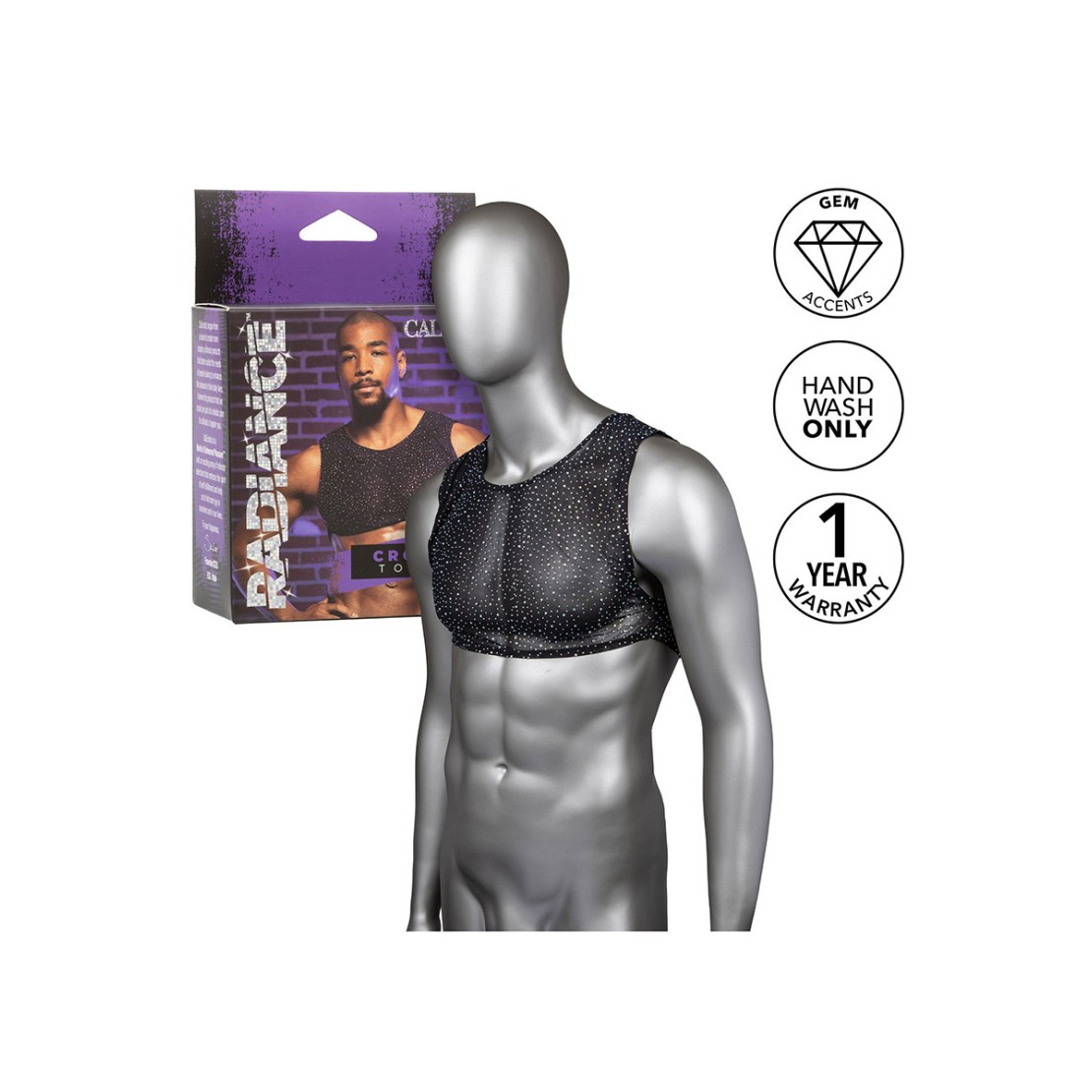 TOP CORTO A RETE CON STRASS PER UOMO CROP TOP...
