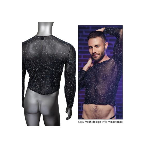 MAGLIA A MANICHE LUNGHE IN MICRORETE CON STRASS PER UOMO CALEXOTICS