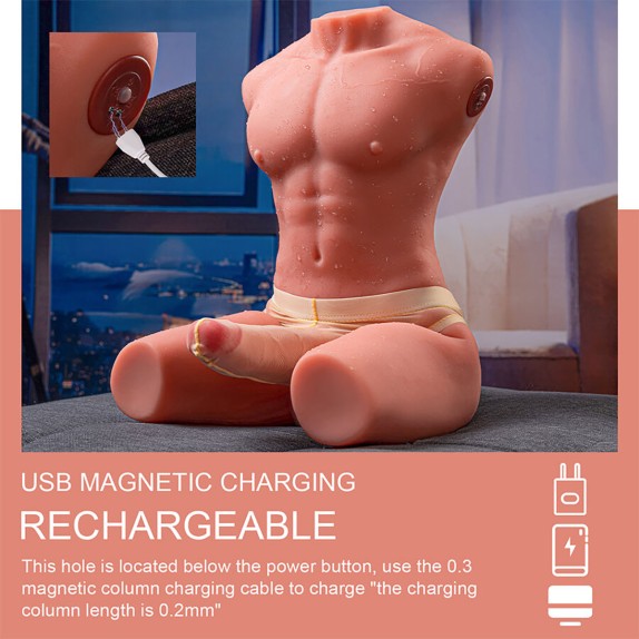 MEZZO BUSTO REALISTICO DI UOMO CON PENE A SPINTA IN SILICONE JASON