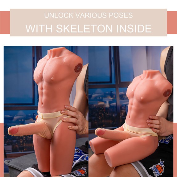 MEZZO BUSTO REALISTICO DI UOMO CON PENE A SPINTA IN SILICONE JASON