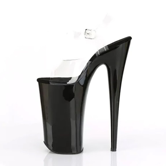 SANDALO SEXY NERO E TRASPARENTE CON CINTURINO TACCO 25 CM