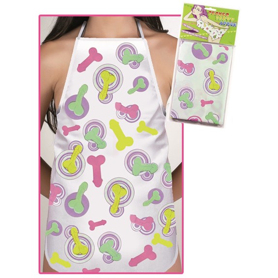 GREMBIULE SEXY PARTY BIANCO CON PENI COLORATI IN TESSUTO CERATO