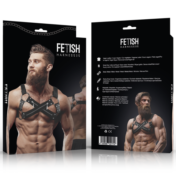 HARNESS INCROCIATO PER IL PETTO PER UOMO IN PELLE VEGANA CON CERNIERE