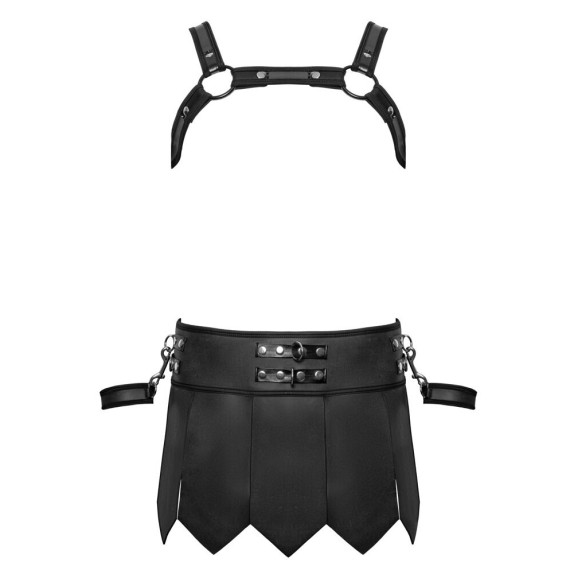 SET BONDAGE UOMO CON HARNESS E GONNA GLADIATORE CON MANETTE