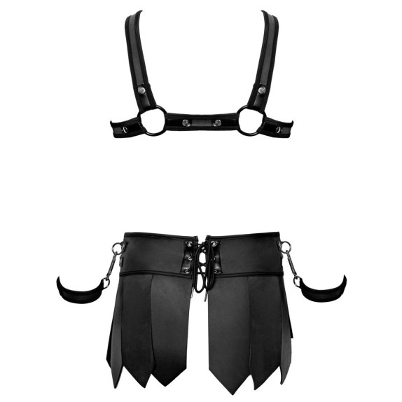 SET BONDAGE UOMO CON HARNESS E GONNA GLADIATORE CON MANETTE