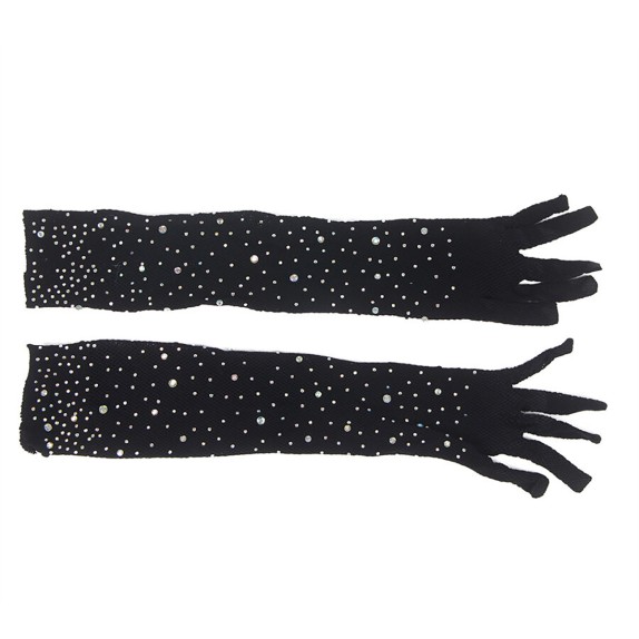 GUANTI SEXY NERI FINO AL GOMITO IN RETE SOTTILE CON STRASS