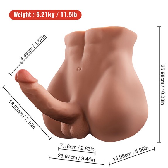 BACINO MEZZO BUSTO DI UOMO CON PENE 18 CM A SPINTA IN SILICONE BARTLETT XISE
