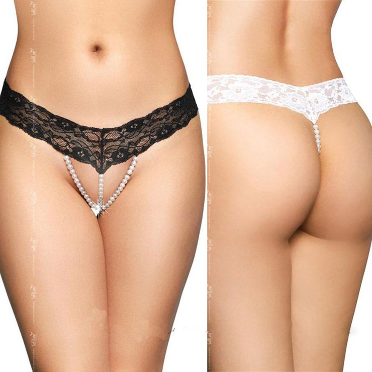 PERIZOMA SEXY PER DONNA APERTO SUL CAVALLO CON FILE DI PERLE