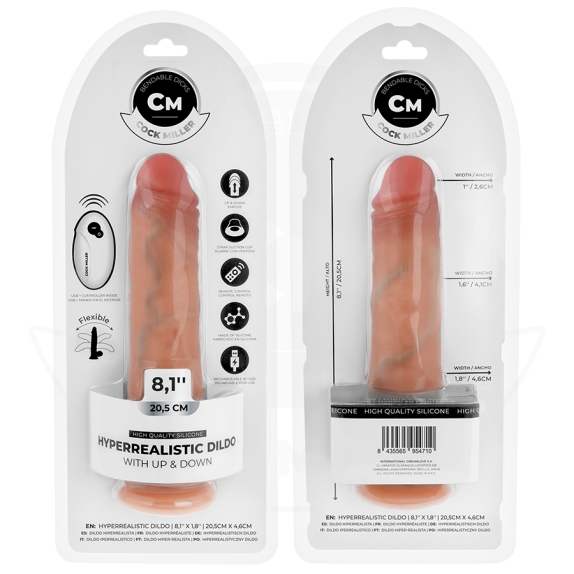 DILDO IPER REALISTICO 20,5 CM CON MOVIMENTO A SPINTA, VIBRAZIONE E TELECOMANDO