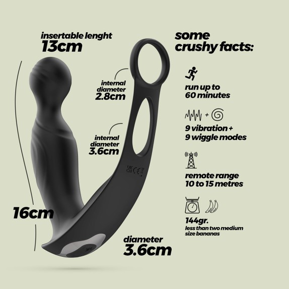 VIBRATORE PROSTATICO ROTANTE CON DOPPIO ANELLO E TELECOMANDO FLAMMA