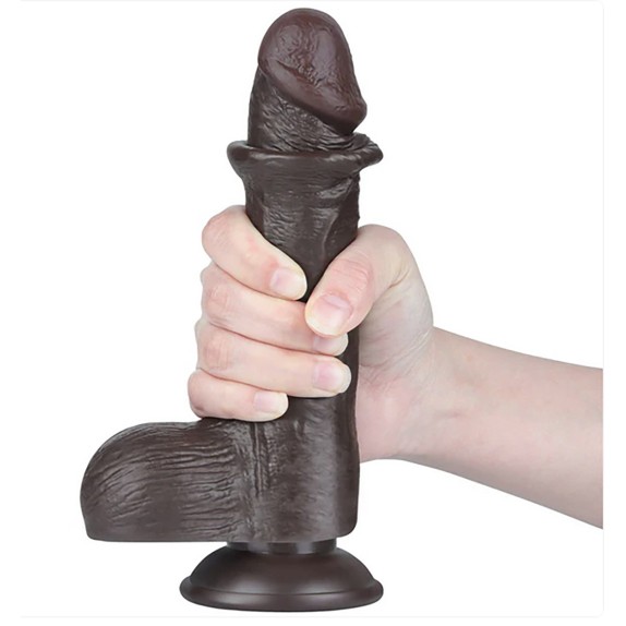 DILDO MARRONE REALISTICO A DOPPIA DENSITA' CON PELLE SCORREVOLE 7,5"