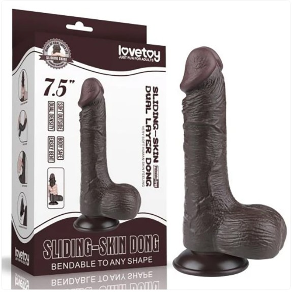 DILDO MARRONE REALISTICO A DOPPIA DENSITA' CON PELLE SCORREVOLE 7,5"