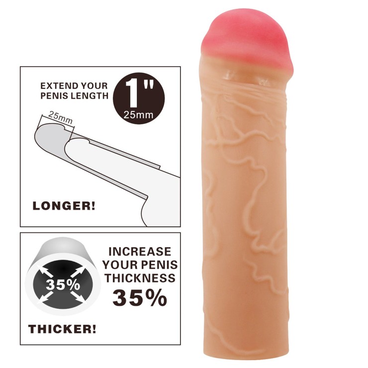 GUAINA E PROLUNGA PER IL PENE 16,5 CM CON ANELLO PER I...