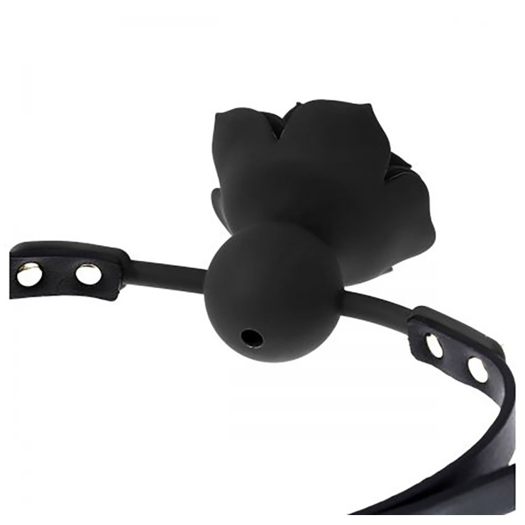 GAG SEX TOY IN SILICONE A FORMA DI ROSA NERO/FUCSIA 2