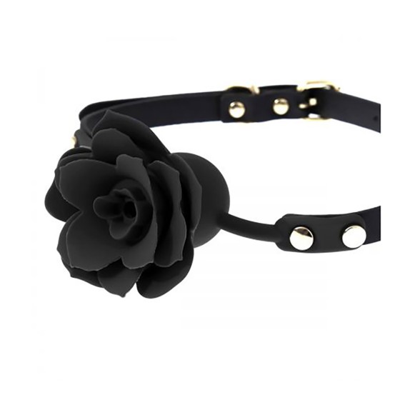 GAG SEX TOY IN SILICONE A FORMA DI ROSA NERO/FUCSIA