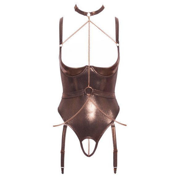 BODY SEXY PER DONNA APERTO COLOR RAMATO CON CATENELLE