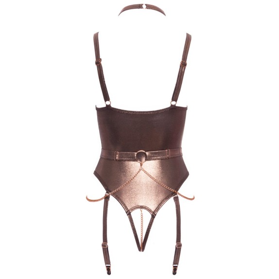 BODY SEXY PER DONNA APERTO COLOR RAMATO CON CATENELLE