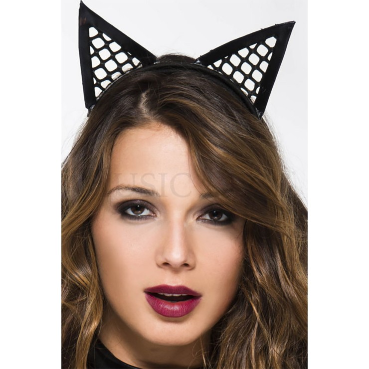 CERCHIETTO SEXY CON ORECCHIE DA GATTO A RETE IN VERNICE E...