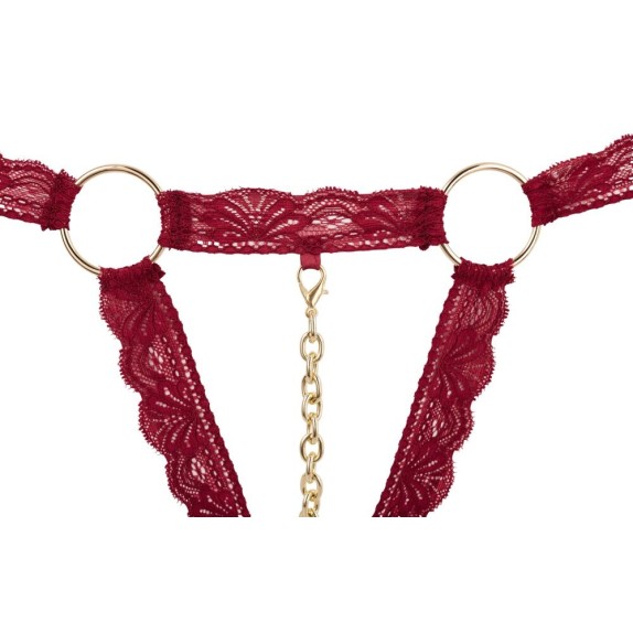 COMPLETO DUE PEZZI IN PIZZO ROSSO APERTO CON CATENA STACCABILE COTTELLI