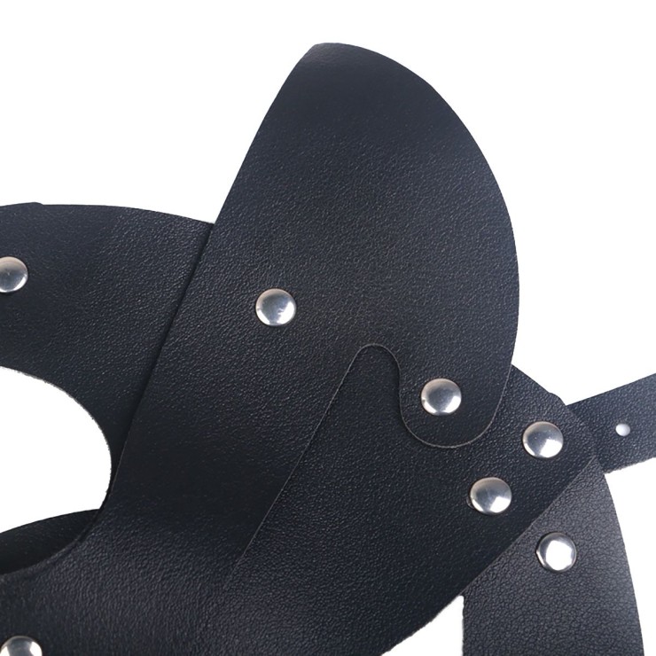 MASCHERA DA GATTA NERA IN ECOPELLE MORBIDA REGOLABILE 2