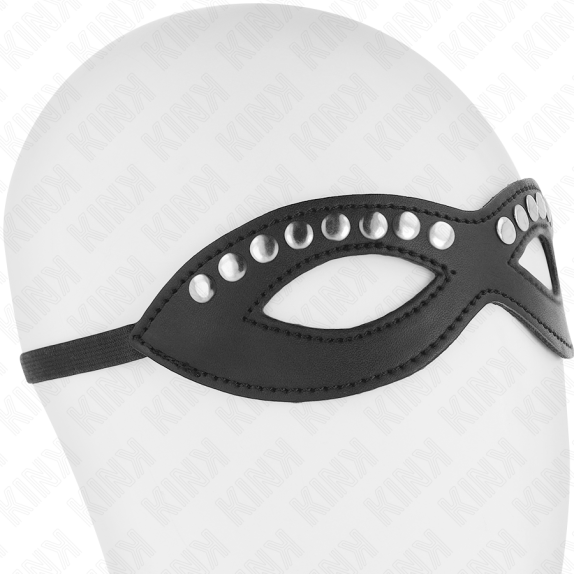 MASCHERA SEXY IN ECOPELLE CON BORCHIE ARGENTATE E ELASTICO 20,5 x 5,5 CM