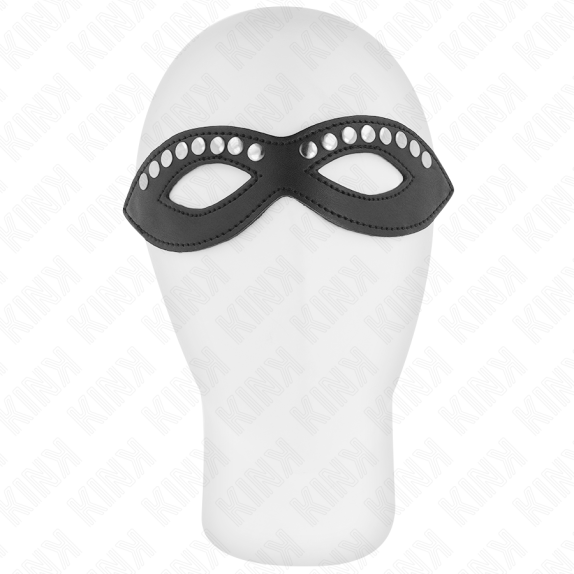 MASCHERA SEXY IN ECOPELLE CON BORCHIE ARGENTATE E ELASTICO 20,5 x 5,5 CM