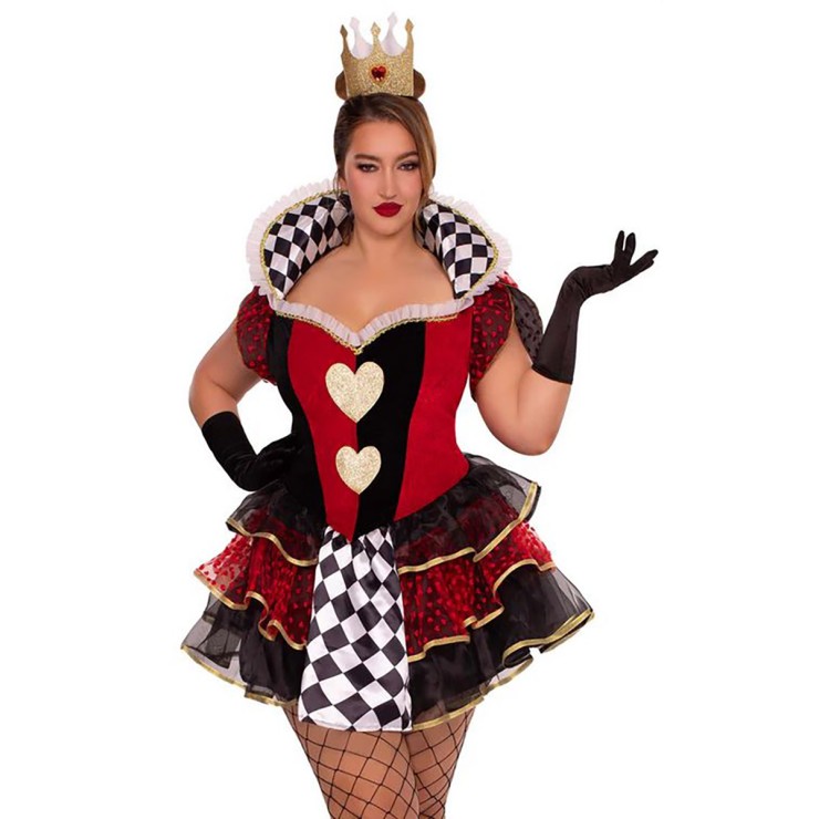 COSTUME 2 PZ TRAVESTIMENTO REGINA DI CUORI TAGLIA GRANDE