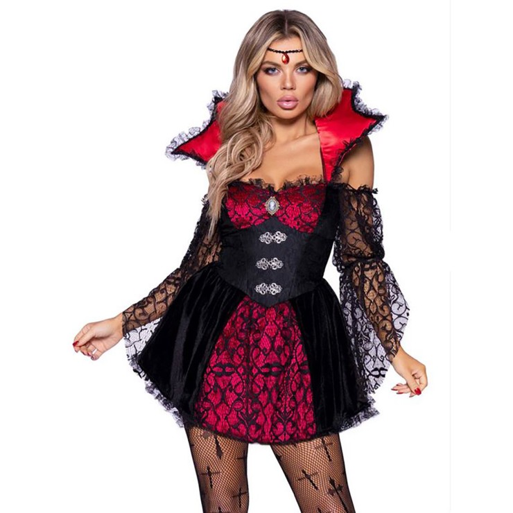 VAMPIRA VITTORIANA COSTUME TRAVESTIMENTO SEXY 2 PEZZI