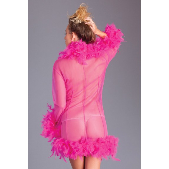 VESTAGLIA DI LUSSO IN CHIFFON CON BOA DI PIUME MORBIDE FUCSIA & ROSA-OF